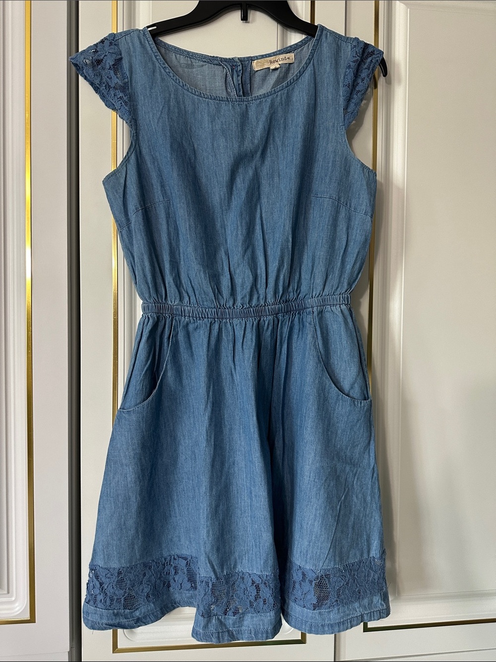 Rewind Blue Cotton Dress with Lace Trim